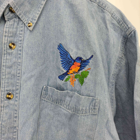 ポートアンドカンパニー PORT and COMPANY ワンポイントハチドリ刺繍 BD デニムシャンブレー 半袖シャツ メンズ  XL